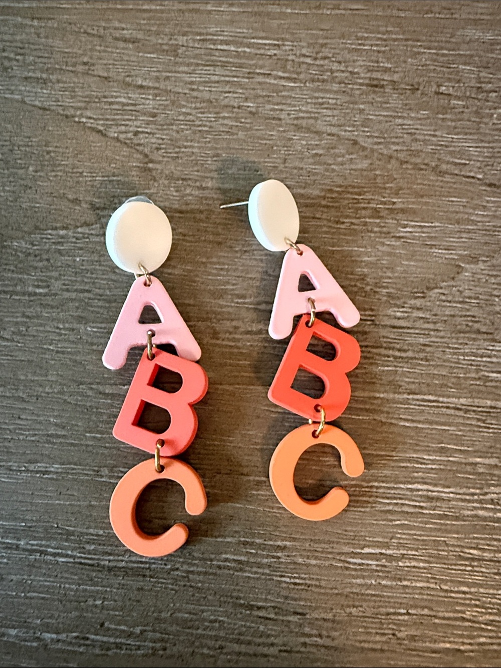 ABC Letter Drop Earrings - Pink, Red, Orange -
